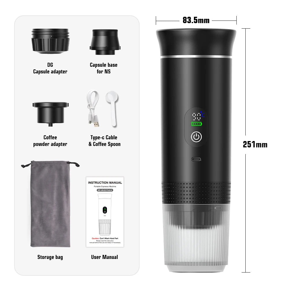 Wireless Portable Espresso Machine – 3-in-1 Coffee Maker, 20 Bar